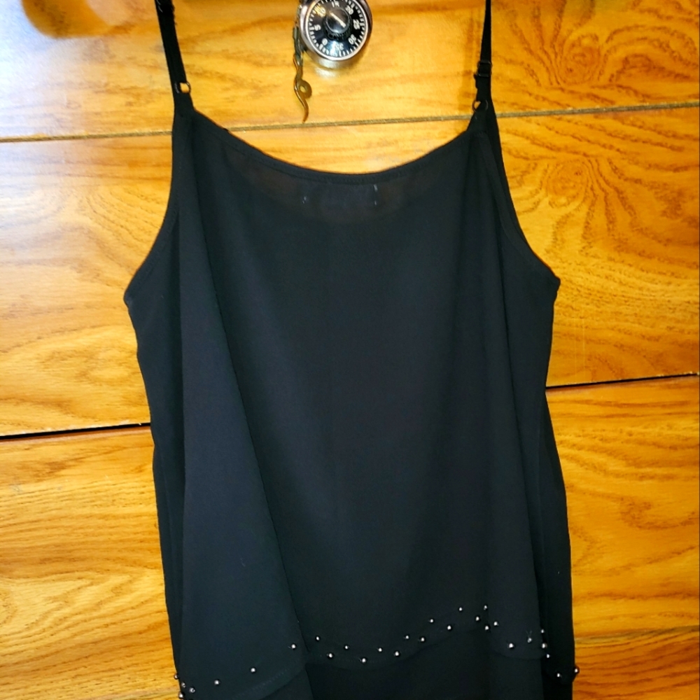 Black flowy dress shirt with bottom beads Size S